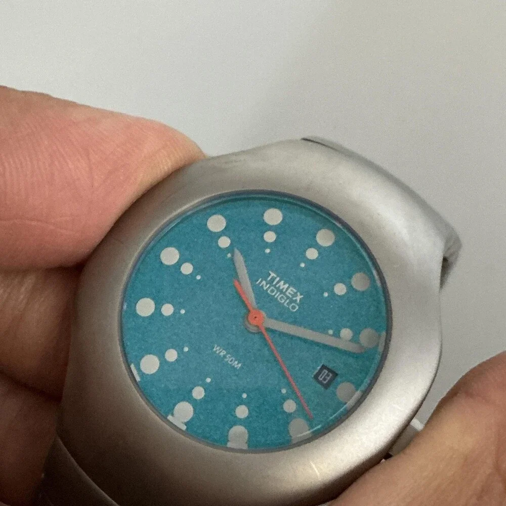 Y2K Timex Indiglo Womens Watch 32mm Blue Dot Dial Date New Battery 6.5
